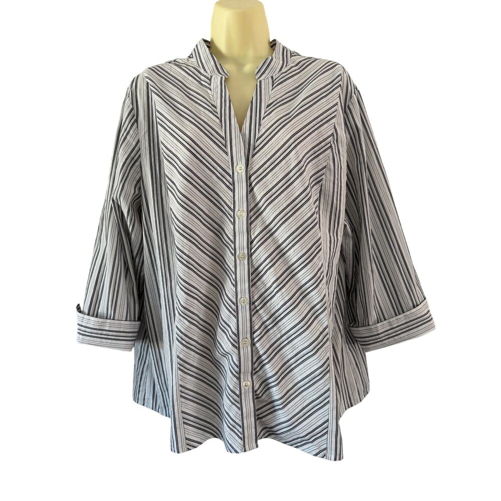 Style & Co Woman Diagonal Striped Blouse Size 20W Silver Metallic